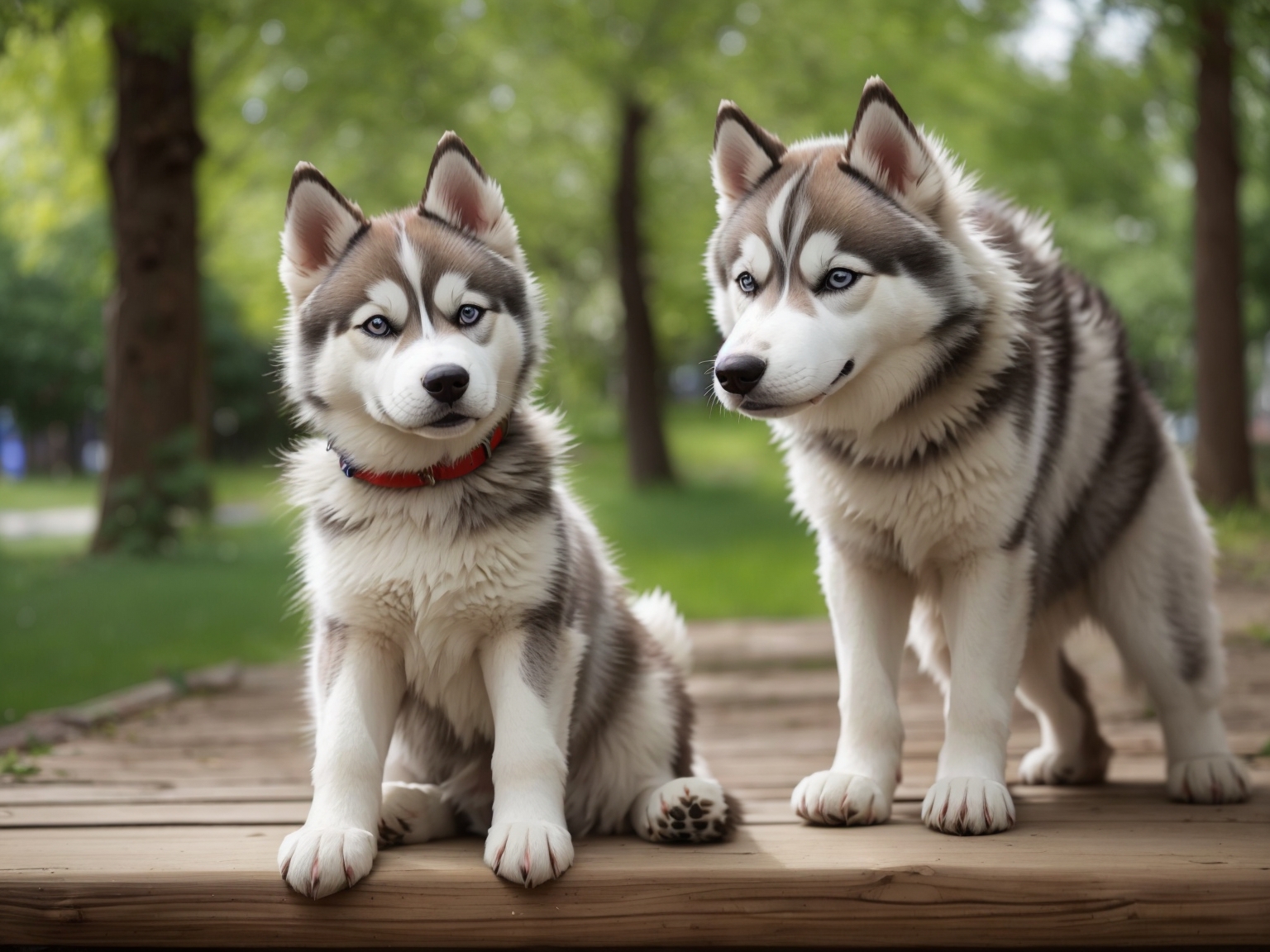 Adiestramiento canino de dos cachorros en el parque